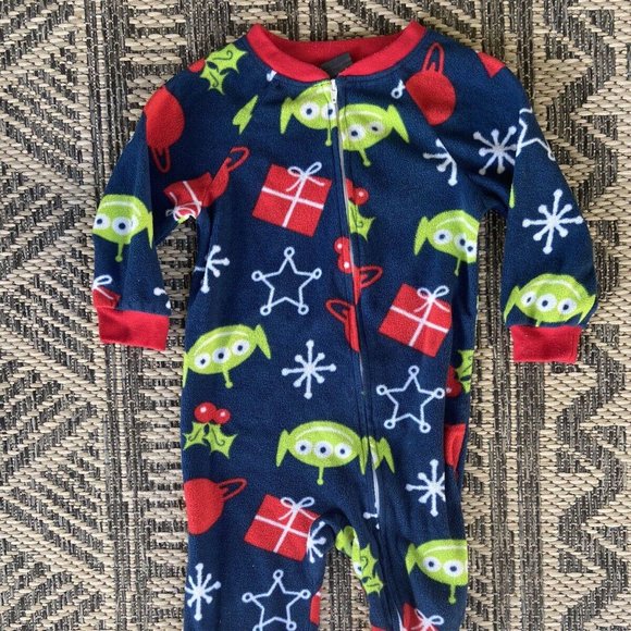 Disney Pixar Toy Story Alien Fleece FullZip Footed 1pc Outfit Pajama Holiday 24M - Picture 1 of 5